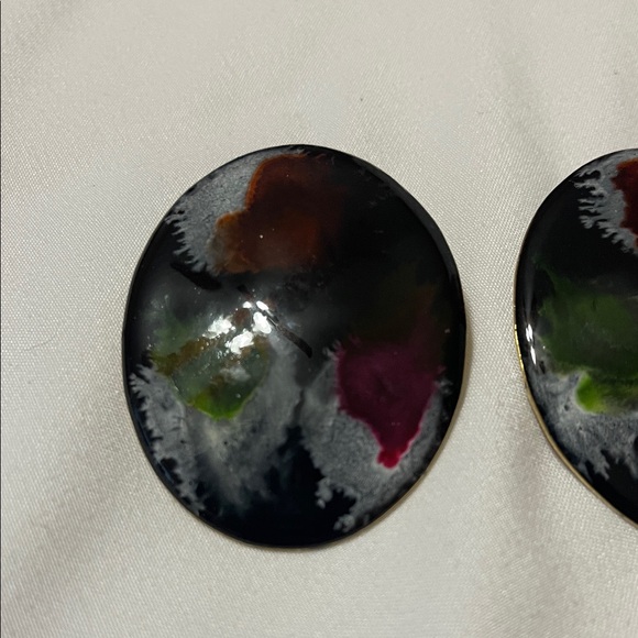 Black Marbled Oval Statement Stud Earrings - Picture 4 of 8